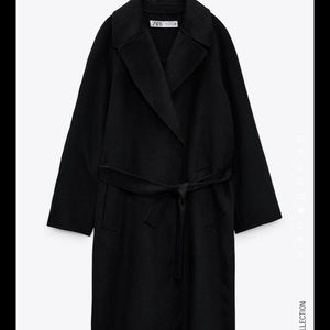Zara black belted  Wool Blend coat